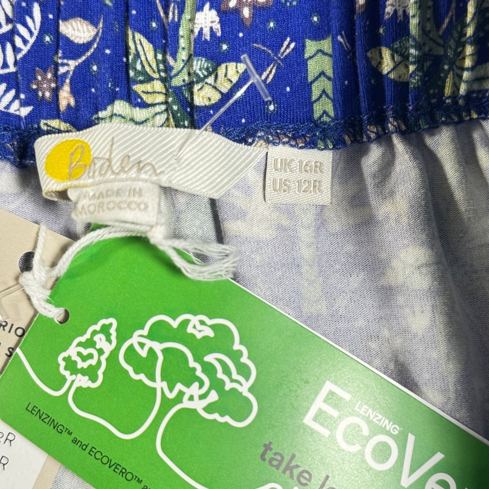 Boden Maxi Skirt Blue Palm Tree Print Elastic Waist Women's‎ US 12R Pockets NWT - Picture 2 of 16